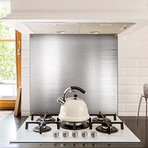 Reversible Stainless Steel Backsplash Behind Stove Metal BackSplash Panel Stainless Steel Cooking Backsplash Wall Panel for Kitchen Cooking Panel Pre Drilled Holes Matching Screws (32 x 30 Inch)