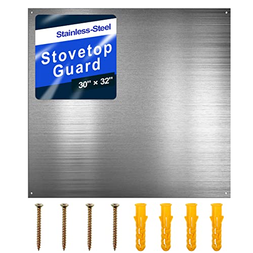 Reversible Stainless Steel Backsplash Behind Stove Metal BackSplash Panel Stainless Steel Cooking Backsplash Wall Panel for Kitchen Cooking Panel Pre Drilled Holes Matching Screws (32 x 30 Inch)