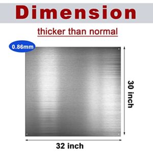 Reversible Stainless Steel Backsplash Behind Stove Metal BackSplash Panel Stainless Steel Cooking Backsplash Wall Panel for Kitchen Cooking Panel Pre Drilled Holes Matching Screws (32 x 30 Inch)