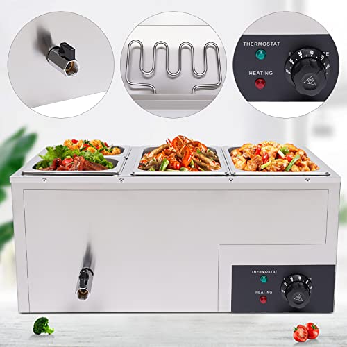 SNKOURIN Commercial Food Warmer,110V 4-Pan Stainless Steel Electric Steam Table Buffet Food Warmer with Temperature Control and Cover,Suitable for Parties,Catering and Restaurants