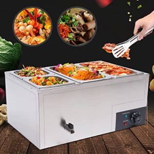 SNKOURIN Commercial Food Warmer,110V 4-Pan Stainless Steel Electric Steam Table Buffet Food Warmer with Temperature Control and Cover,Suitable for Parties,Catering and Restaurants