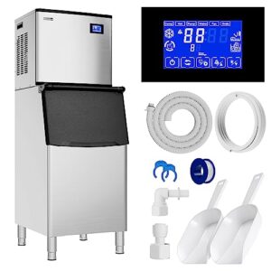 commercial ice maker machine 400lbs/24h with 300lbs large storage bin, industrial ice machine with secop compressor,etl approval, scoops hose included,perfect for bar restaurant,110v