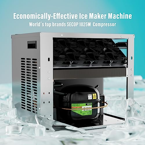Commercial Ice Maker Machine 400lbs/24H with 300Lbs Large Storage Bin, Industrial Ice Machine with SECOP Compressor,ETL Approval, Scoops Hose Included,Perfect for Bar Restaurant,110V