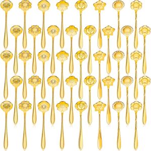 40 pcs flower dessert spoons stainless steel sugar spoon stirring coffee spoons small tea spoons cafe bar spoon cute coffee teaspoon mini tableware for demitasse espresso, 8 styles (gold)