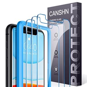 canshn 3 pack screen protector for iphone xr and iphone 11 tempered glass with easy installation frame - anti-scratch - case friendly - hd clear film for iphone xr/11 6.1 inch