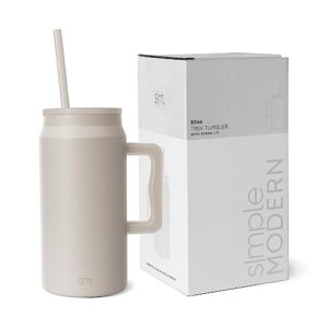simple modern 50 oz mug tumbler with handle and straw lid | reusable insulated stainless steel large travel jug water bottle | gifts for women men him her | trek collection | 50oz | almond birch