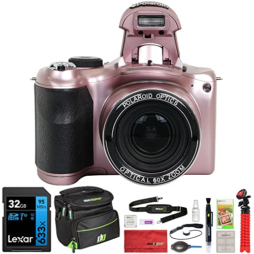 Polaroid IE6035-RG-STK-4 iE6035 18MP 60x Optical Zoom Digital Camera, Rose Gold Bundle with Lexar 32GB Memory Card, Deco Gear Camera Bag, Lens Blower, Lens Pen, 12inch Tripod & More