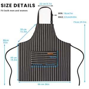 BeLuyi 2 Pack Adjustable Bib Apron with 2 Pockets Chef Cooking Kitchen Restaurant Aprons for Women Men (Black/Brown Stripes)