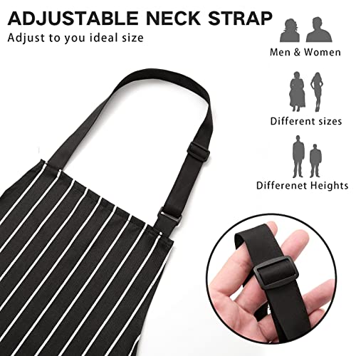 BeLuyi 2 Pack Adjustable Bib Apron with 2 Pockets Chef Cooking Kitchen Restaurant Aprons for Women Men (Black/Brown Stripes)