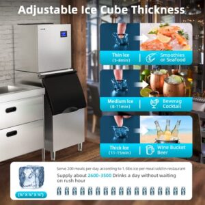 COTLIN Commercial Ice Maker Machine 300LBS/24H with 300LBS Large Storage Bin, 22'' Air Cooled Clear Cube for Restaurant Bar, 110V Ice Machine with Bin