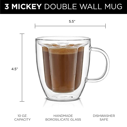 JoyJolt Disney Mickey Mouse 3D Coffee Cups 10oz. Glass Cups Set of 2 Insulated Double Wall Glass Coffee Cups with 3D Design. Insulated Coffee Cup Set. Unique Coffee Mugs, Espresso, and Disney Cups