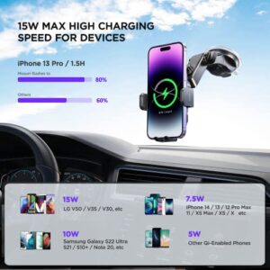 Wireless Car Charger,【7 Colored LED Backlit】Mosurr 15W Auto Clamping Car Charger Phone Mount Holder fit for iPhone 14 13 12 Mini Pro Max 11 XR XS X, Samsung Galaxy S23 Ultra S22 S21+ S10+ Note 20, etc