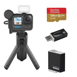 gopro gopro hero11 black creator edition waterproof action camera essential, bundle with 128gb microsd memory card, extra battery, usb 2.0 multi card reader