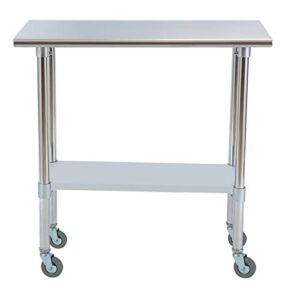 stainless steel work table w/ undershelf and casters,36" x 18" inch commercial kitchen work & prep table for for restaurant, home and hotel.