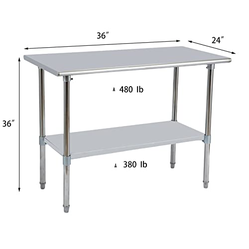 Stainless Steel Work Table w/ Undershelf ,36" x 24" inch Commercial Kitchen Work & Prep Table for for Restaurant, Home and Hotel.