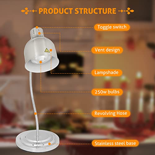 WICHEMI Food Heat Lamps Food Heat Preservation Lamp Commercial Food Warmer Lamp Catering Heat Lamp for Food Heating Restaurant Kitchen Food Service Buffet Home Use (Single Head, 250W Bulbs)