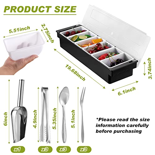 Tessco Garnish Tray with Lid Bar Caddy Ice Cooled Condiment Serving Container with Stainless Steel Ice Scoop 3 Metal Mini Serving Tongs 3 Fruit Fork 3 Spoons for Food Home Party Kitchen