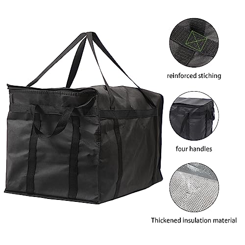 QIMEOKAT 2pcs Extra large XXXL Insulated Food Delivery Bags, Large Capacity Reusable Grocery Shopping Bags,Pizza Hot and Cold Thermal Bags 23x15x14inch,Foldable,Sturdy Zipper (Black)