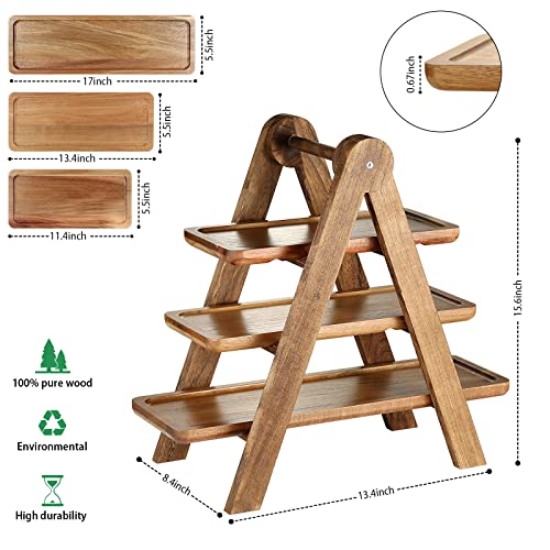 Wooden 3 Tier Serving Tray, Serving Trays for Entertaining, Solid Acacia Wood Party Serving Trays, Wedding Cupcake Stand, Fruit, Charcuterie, Appetizer Serving Tray, Cheese Board (Set of 3 Plates)