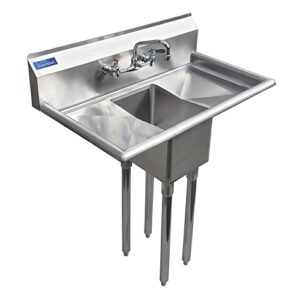 one compartment stainless steel commercial kitchen prep & utility sink with left and right drainboards with faucet | bowl size 10" x 14" x 10" | nsf