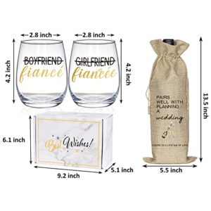 Engagement Gifts for Couples, Boyfriend and Girlfriend Wine Glass and Wine Bag Gift Set, Fiance Fiancee Gift for Him and Her, Bride and Groom Wedding Gifts, Bridal Shower, Engaged Gifts for Newlywed