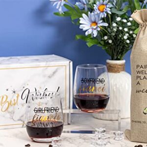 Engagement Gifts for Couples, Boyfriend and Girlfriend Wine Glass and Wine Bag Gift Set, Fiance Fiancee Gift for Him and Her, Bride and Groom Wedding Gifts, Bridal Shower, Engaged Gifts for Newlywed