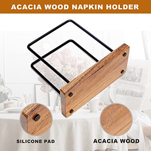 Acacia Wood Napkins Holder with Metal Wire, Standing Napkin Holder for Table, Kitchen & Dining Room Décor