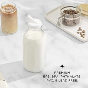 Milk Bottle with Lid AND Pourer Multi-Pack. 32 Oz Reusable Glass Bottles with 6 Lids! Jug Pitcher, Buttermilk, Water or Juice Bottles with Caps, Syrup, Honey or Sauce Container