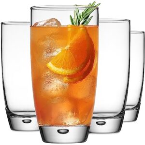 glaver's highball glasses set of 4, 16 oz. drinking glasses, unique water glass cups for juice, cocktails, soda, heavy bottom tumbler glass