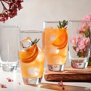 Glaver's Highball Glasses Set Of 4, 16 Oz. Drinking Glasses, Unique Water Glass Cups For Juice, Cocktails, Soda, Heavy Bottom Tumbler Glass