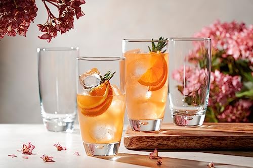 Glaver's Highball Glasses Set Of 4, 16 Oz. Drinking Glasses, Unique Water Glass Cups For Juice, Cocktails, Soda, Heavy Bottom Tumbler Glass