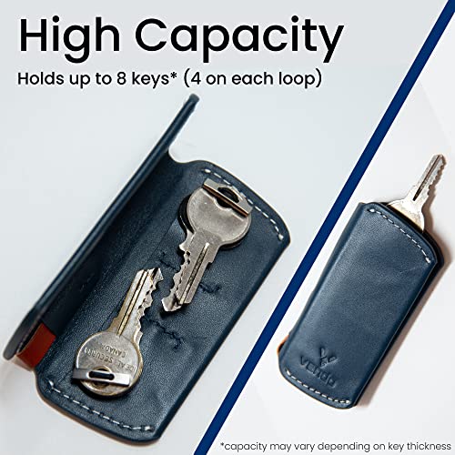 Vendo Key Cover I Premium Leather Key Holder | Woven Fabric Key Case I Minimalist Bifold Design I Portable Water-Resistance I Super Slim Design I Magnetic Closure I Hook Up to 8 Keys & Car Key