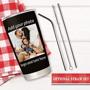 Petalsun Personalized Tumbler with Pictures Text Name, Custom Photo Stainless Steel Tumbler, Travel Mug Cup 20 Oz, Gifts for Anniversary Christmas Birthday Dad, Mom, Friend Color with Photo