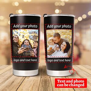 Petalsun Personalized Tumbler with Pictures Text Name, Custom Photo Stainless Steel Tumbler, Travel Mug Cup 20 Oz, Gifts for Anniversary Christmas Birthday Dad, Mom, Friend Color with Photo