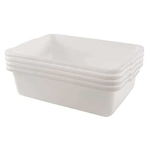 Zopnny Pack of 4 Plastic Plastic Bus Tub, Large Commercial Utility Bus Boxes Set, 35 L, White