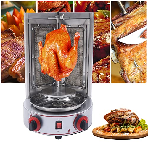 Shawarma Machine Vertical Gas Doner Kebab Machine, Commercial Spinning Broiler Gyro Grill 3000w,with 2 Burners Stainless Steel Body For Restaurant Dinner Home Kitchen