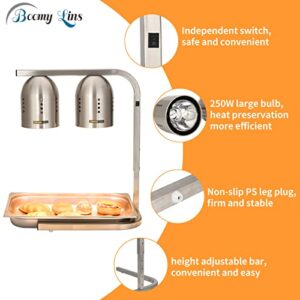 BOOMY LINS Commercial Food Heat Lamp, Electric Food Warmer 2-Bulb, Adjustable Frame, Removeable Part, Keep Food Warm Lamp Portable