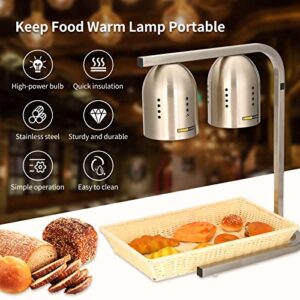 BOOMY LINS Commercial Food Heat Lamp, Electric Food Warmer 2-Bulb, Adjustable Frame, Removeable Part, Keep Food Warm Lamp Portable