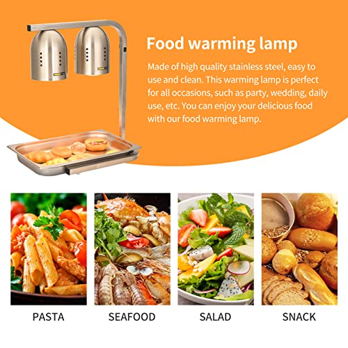 BOOMY LINS Commercial Food Heat Lamp, Electric Food Warmer 2-Bulb, Adjustable Frame, Removeable Part, Keep Food Warm Lamp Portable