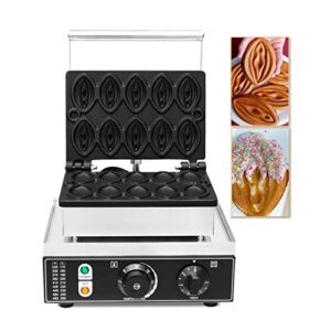 mvckyi commercial 10 pcs small size abalone shape electric waffle maker with removable plates, non stick vagina waffle machine hot dog baker, strange shape sausage female pussy grill waffle baker for party snack food