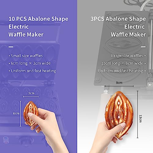 Mvckyi Commercial 10 PCS Small Size Abalone Shape Electric Waffle Maker with removable plates, Non Stick Vagina Waffle Machine Hot Dog Baker, Strange Shape Sausage Female Pussy Grill Waffle Baker for Party Snack Food