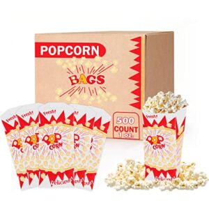 500 popcorn bags, popcorn machine supplies set, 1 oz grease resistant paper, popcorn bags for popcorn machine, grease resistant, carnival themed, made in the usa (500, 1 oz.)