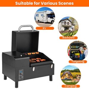 ORALNER Portable Pellet Smoker Grill, 8 in 1 Tabletop Outdoor BBQ Grilling Stove for Tailgating RV Travel Camping Apartment Cooking, Small Wood Pellet Meat Smokers w/LED Screen, Temperature Probe