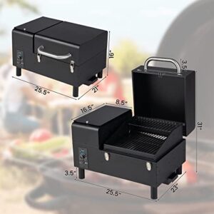 ORALNER Portable Pellet Smoker Grill, 8 in 1 Tabletop Outdoor BBQ Grilling Stove for Tailgating RV Travel Camping Apartment Cooking, Small Wood Pellet Meat Smokers w/LED Screen, Temperature Probe