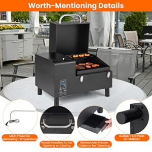 ORALNER Portable Pellet Smoker Grill, 8 in 1 Tabletop Outdoor BBQ Grilling Stove for Tailgating RV Travel Camping Apartment Cooking, Small Wood Pellet Meat Smokers w/LED Screen, Temperature Probe