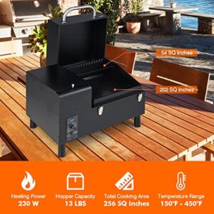 ORALNER Portable Pellet Smoker Grill, 8 in 1 Tabletop Outdoor BBQ Grilling Stove for Tailgating RV Travel Camping Apartment Cooking, Small Wood Pellet Meat Smokers w/LED Screen, Temperature Probe