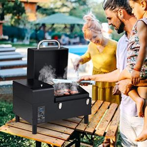 ORALNER Portable Pellet Smoker Grill, 8 in 1 Tabletop Outdoor BBQ Grilling Stove for Tailgating RV Travel Camping Apartment Cooking, Small Wood Pellet Meat Smokers w/LED Screen, Temperature Probe