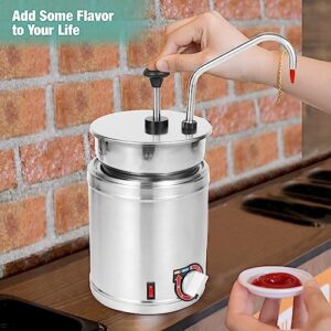 Restlrious Hot Fudge Dispenser with Temp Control, 4 QT Round Electric Nacho Cheese Warmer w/Stainless Steel Pot and Pump, Cheese Pump Station for Commercial Buffet, Cake Shop & Kitchen, 110V/200W