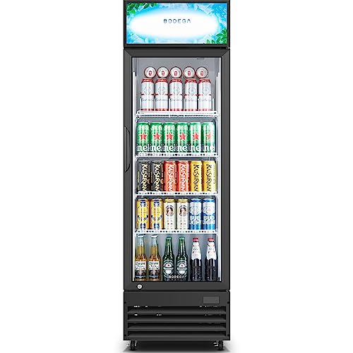 BODEGACOOLER Commercial Merchandiser Refrigerator, Glass Door Display Refrigerator,Upright Beverage Display Cooler with Soft LED Light, Adjustable Shelves and Drink Organizers, 9 Cu. Ft,Black