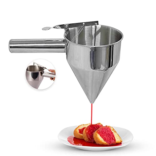 Mvckyi Pancake Batter Dispenser with Stand, Multifunction Stainless Steel Dispenser Funnel for Filling Cupcakes Pancakes Takoyaki or Any Baked Food Kitchen